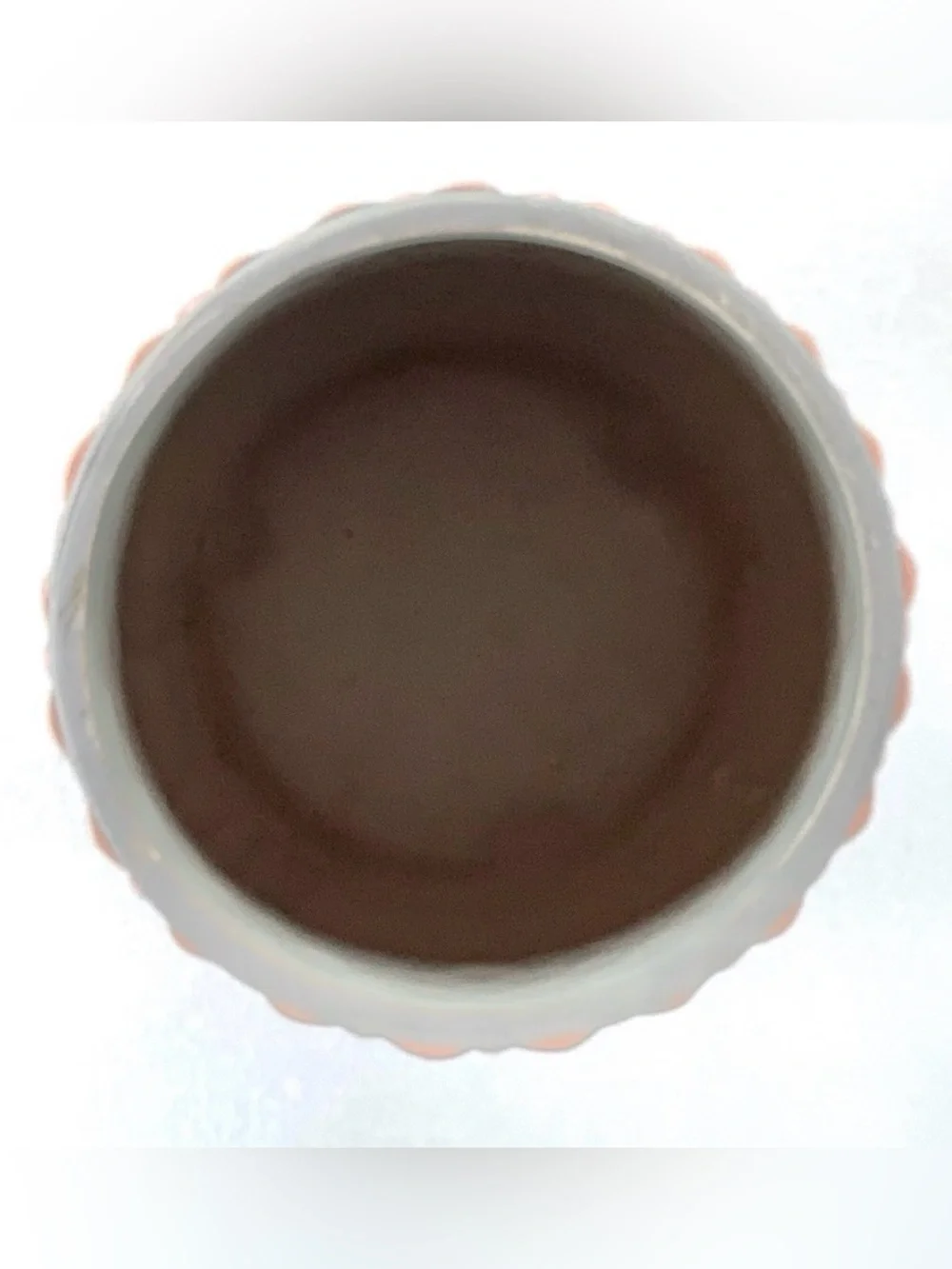 Coral Orange and Gray All-Over Diamond Pattern Textured Ceramic Flower Pot